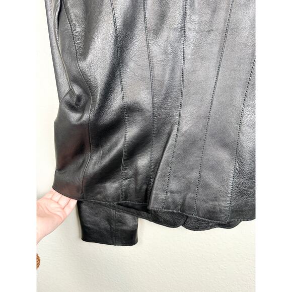 Vintage Y2K 100% Leather Black Blazer Two Button Up Minimalist Jacket Medium - Picture 9 of 12